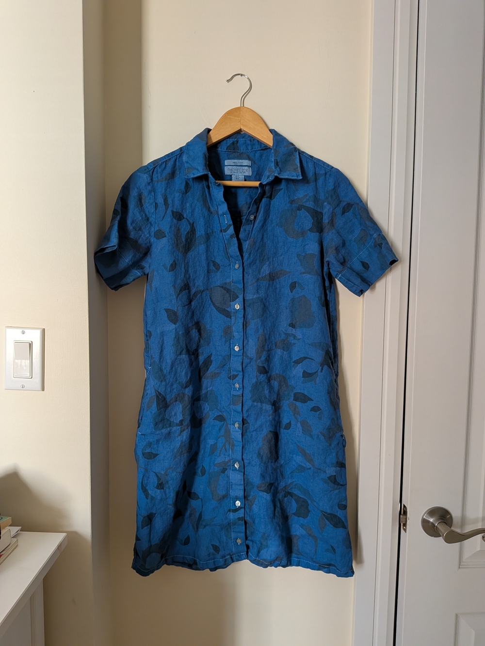 Indigo Blue-Dyed 100% Linen Shirt Dress - SMALL